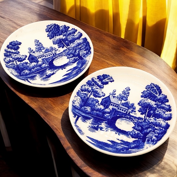 Set 2 Vintage Nasco Handpainted Lakeview Saucers Japan Transferware Blue Willow - Picture 5 of 7